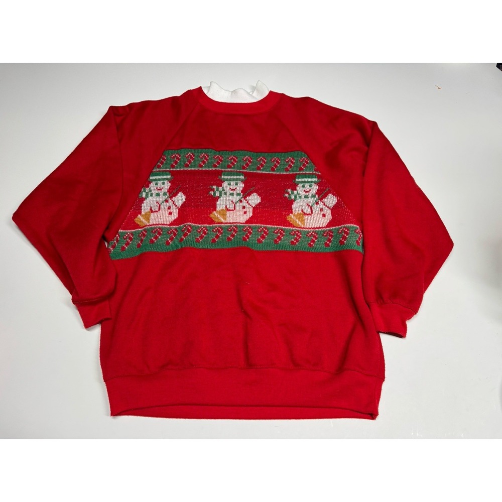 Vintage Christmas Sweatshirt Red Size Small ugly Christmas Sweater Snowman